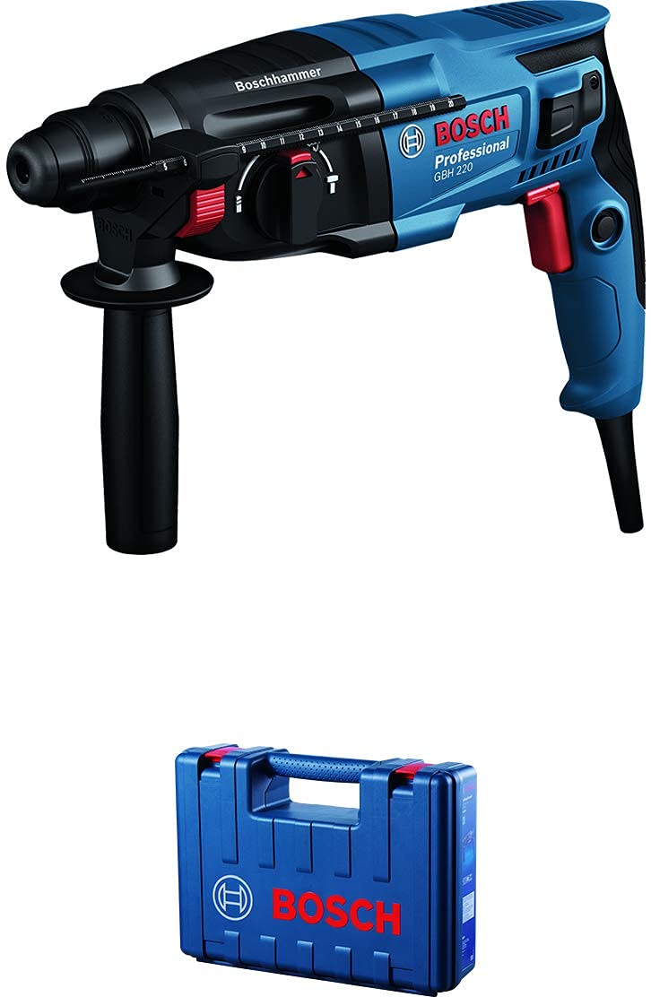 BOSCH GBH 220 Corded Electric Rotary Hammer with SDS Plus, 720 W, 2 J, 2.3 Kg, 3 Modes, For Concrete, Metal & Wood + Carrying case, , 1 Year Warranty from BOSCH, Blue