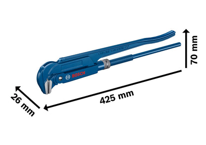 Bosch Professional 420Mm Sanitary Corner Pipe Fixed Square Wrench With 45° Jaw Position, Ergonomic Grip, Chrome-Vanadium Steel, Compatible With Pipes Up To 60Mm Or 2 3/8"