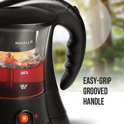 Havells Crystal Tea-Coffee Maker Glass with Filter Basket | Indicator Light | Transparent Glass Carafe 600 W