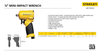 Stanley STMT74840-800 1/2-inch Mini Impact Wrench (Yellow & Black)