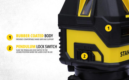 STANLEY STHT77514-1 Plastic Multiline Laser with 2*AA Batteries for Home, DIY & Professional Use, 1 Year Warranty, YELLOW & BLACK