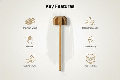 Udaipur Handicrafts | Manual Mathani Madani for Dahi, Lassi & Butter | Whisk Beater, Multi-Purpose Wooden Kitchen Churner for Homemade Dairy