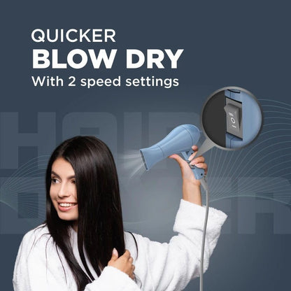 Havells 1000W Foldable Hair Dryer | 2 Heat Settings (Hot/Warm) | Heat Balance Technology | Pastel Blue | Your Perfect Blow Dry Companion For Effortless Hair Styling | HD1835
