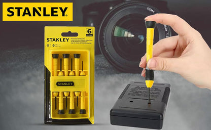 STANLEY 66-052 Precision Screwdriver Set, 6 pcs, 84 gms, Rotating Tip, Bi-Material Handle with Cushioned Grip, Used in Machines, Automobiles & Cars, LxWxH: 19.5x10x2cm, Plastic Storage Case Included