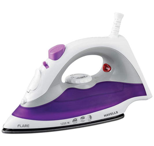 Havells Plastic Flare 1250 Watts Steam Iron With Vertical & Horizontal Ironing | Teflon Coated Sole Plate| Powerful Mist Spray With 3 Functions| 360° Swivel Cord|2 Years Manufacturer Warranty (Purple)