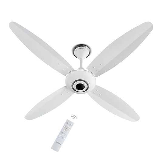 Anchor By Panasonic Ecobreeze 1200mm BLDC Ceiling Fan (4 Blade, Matt White) with Remote, Medium
