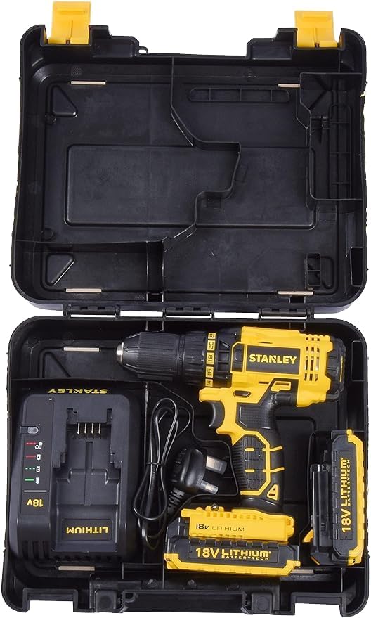 STANLEY SCD20C2K-B1 18V 13mm Cordless Drill Driver Machine with 2x 1.3Ah Li-Ion Batteries | 2-Speed, LED Light, High Torque Drill for Wood, Metal & Home DIY