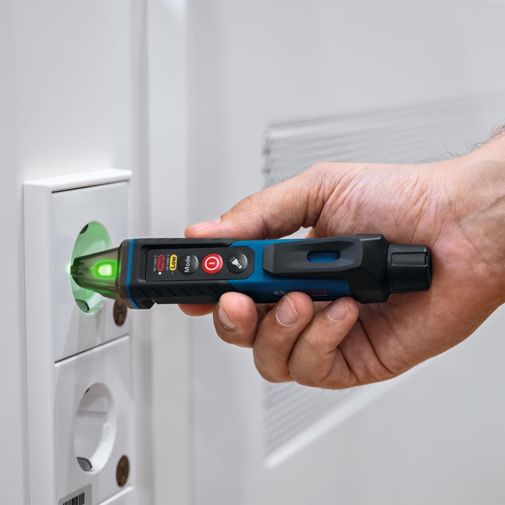 Bosch GVD 1000-17 Electrical Meter (Contactless Voltage Detection, IP67, Dual Range 24-1000V AC, Integrated Torch, Belt Clip, CAT IV 1000V Tested)