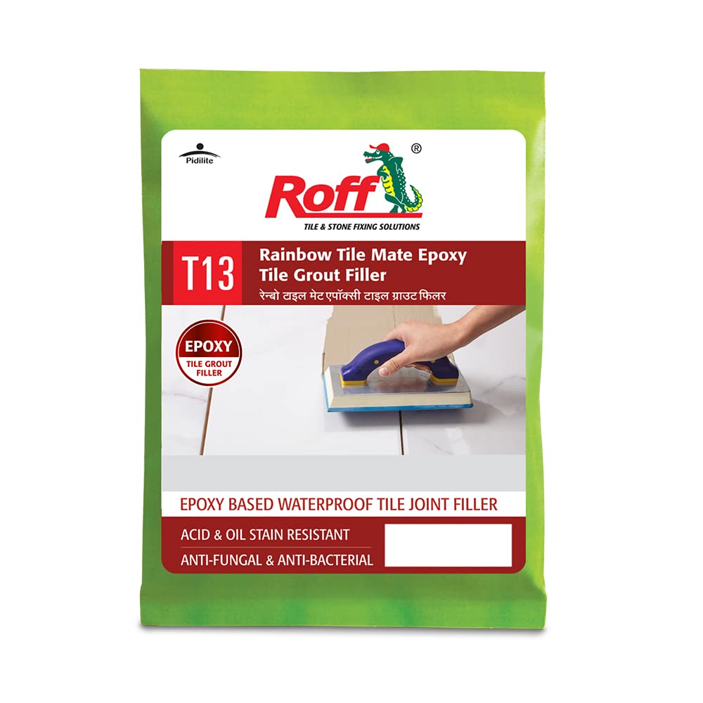 Pidilite Roff Rainbow Tile Mate Epoxy (Base + Hardener) & Filler to fill tile joints in kitchen, factory | stain and chemical resistant | 738 GM Dark Grey