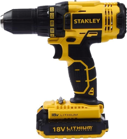 STANLEY SCD20C2K-B1 18V 13mm Cordless Drill Driver Machine with 2x 1.3Ah Li-Ion Batteries | 2-Speed, LED Light, High Torque Drill for Wood, Metal & Home DIY
