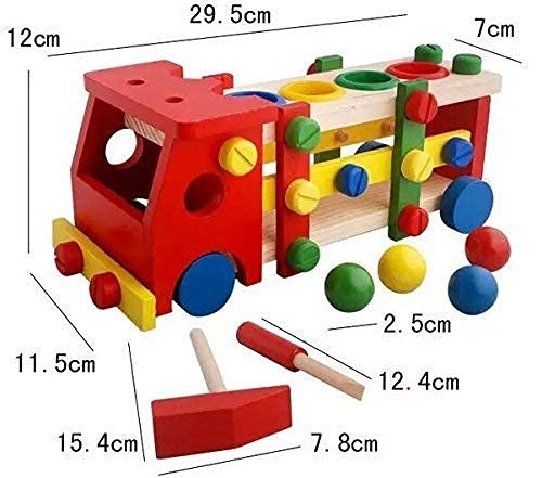 UdrCrafts® 2 in 1 DIY Screw Car Vehicle Hammer Ball, Reassembly Multifunction Building Blocks, Knock Tinker Toy, Educational Toy Kids 3+Years,Wood, Multi Color