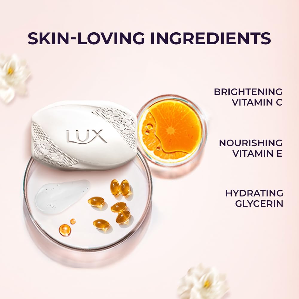 Lux Flaw-less Glow Bathing Soap infused with Vitamin C & E | For Superior Glow | 150g x 3