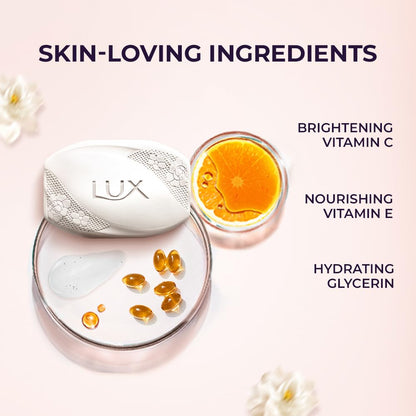 Lux Flaw-less Glow Bathing Soap infused with Vitamin C & E | For Superior Glow | 150g x 3