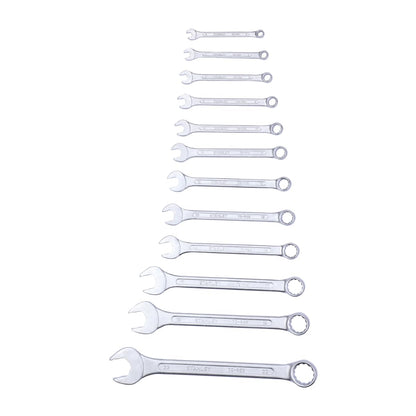 STANLEY 70-964E 12-Piece Combination Spanner Set With Maxi-Drive System, 6mm to 22mm, Chrome-Vanadium Steel, Anti-Slip Design on Open End, Anti-Rust, Matt Finish, Silver