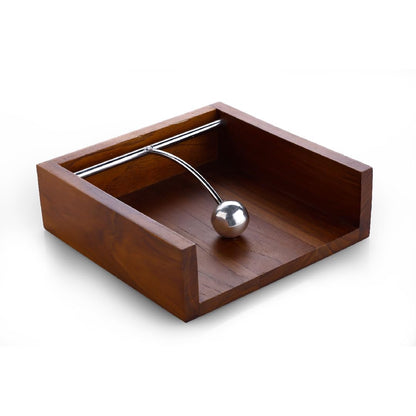 Udaipur Handicrafts Teak Wood Napkin/Tissue Paper Holder with Weight | Ideal for Kitchen, Home, Dining Table, Restaurant | Handcrafted and Stylish