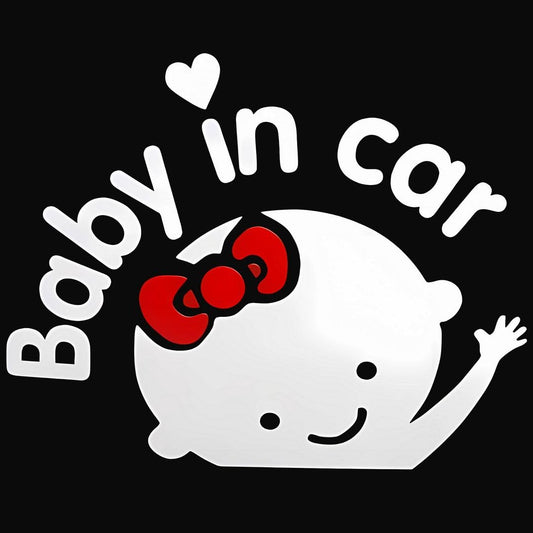Akshar Arts Bhuwana Girl Baby in Car Sticker (Set of 2) White Vinyl Car Safety Warning Self-Adhesive Waterproof Stickers for Cars| Windows| Vehicle Surface (15.5cm X 11cm)