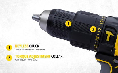 STANLEY FATMAX SCD711D2KA-B1 20V 2.0Ah 13mm Reversible Cordless Brushed Hammer Drill With 100pcs Accessories Kit 2x2.0Ah Li-ion Batteries 1pc Charger 2-Speed Gearbox, 2 Year Warranty, YELLOW & BLACK