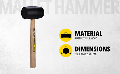 STANLEY STHT57528-8 Rubber Mallet Hammer for Masonry, Woodwork, Fittings for Home, DIY, Mechanic, Industrial & Professional Use, 680 gm, Used to Drive Nails, Fit Parts & Break Objects, YELLOW & BLACK
