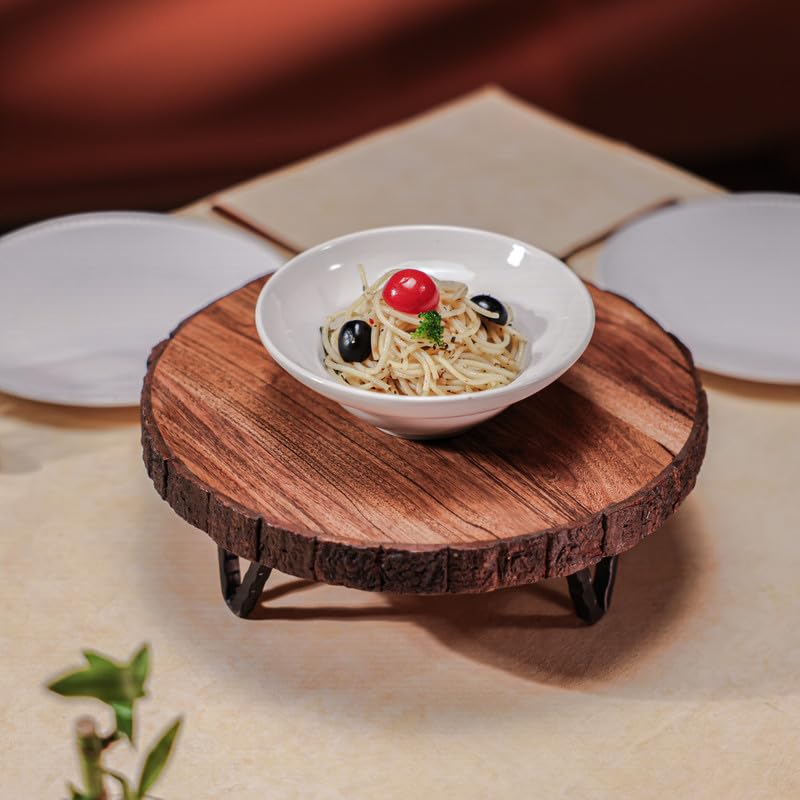 Udaipur Handicrafts | Acacia Wood Hot Pot Stand with Iron Feet | Tabletop Trivet for Hot Utensils | Kitchen & Dining Decor