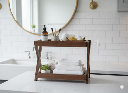 Udaipur Handicrafts Wooden Kitchen Rack Organizer 2 Tier Shelf | Multipurpose Solid Teak Wood Storage Organizer | Grocery Spice Rack | Sugar Containers, Jars, Bottels Holder for Kitchen (Caddy)