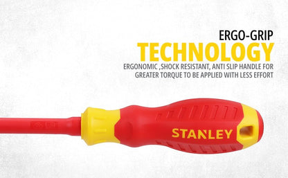 STANLEY STMT60175 VDE 6-Piece Screwdriver Set With Bonus Tester, Shock-Resistant, Anti-Slip Handle, Ideal For Repair Of Electric Vehicles, Red and Yellow