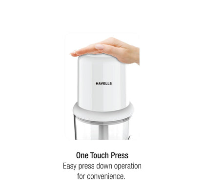 Havells Coral 200W Electric Vegetable Chopper for Kitchen | 750ml Bowl | One-Touch Operation | Portable Food Chopper | Chop, Mince, Dice | Compact Design | 2-Year Warranty (White)
