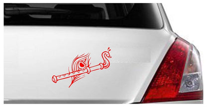 Akshar Arts Bhuwana Krishna Flute Wall Car Glass Glossy Vinyl Sticker 7 x 3.5 Inches Red