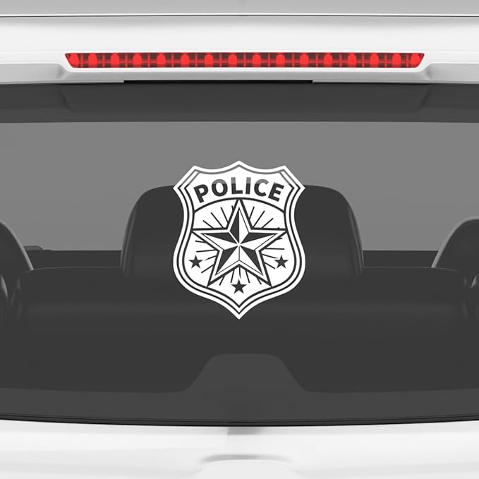 Akshar Arts Bhuwana Police Shield Badge Decal – Ideal for Doors, Windows, and Office Lockers – Red and White Design (White)