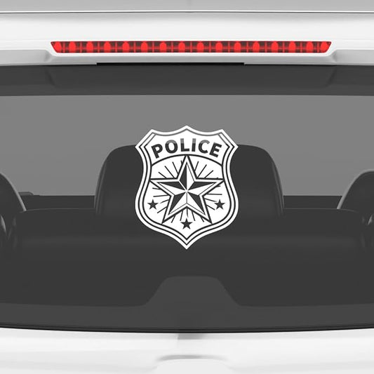 Akshar Arts Bhuwana Police Shield Badge Decal – Ideal for Doors, Windows, and Office Lockers – Red and White Design (White)