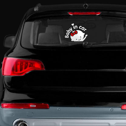Akshar Arts Bhuwana Girl Baby in Car Sticker (Set of 2) White Vinyl Car Safety Warning Self-Adhesive Waterproof Stickers for Cars| Windows| Vehicle Surface (15.5cm X 11cm)