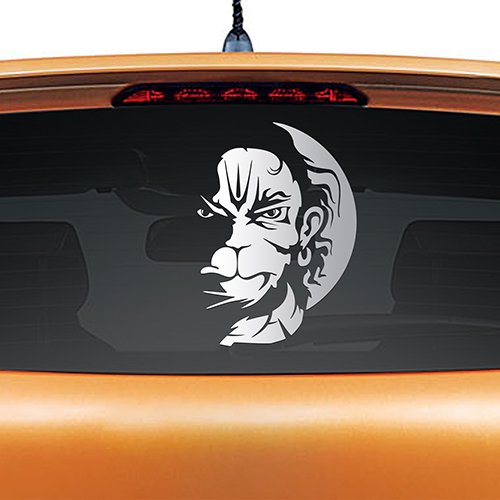 Akshar Arts Bhuwana Hanuman Car Sticker Rear Glass - Silver, Self-Adhesive, Wall, 25 Mm, 203 Mm
