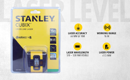 STANLEY STHT77499-1 CUBIX® Green Beam Cross Line Laser Level with 2*AA Batteries, 1 Year Warranty, YELLOW & BLACK