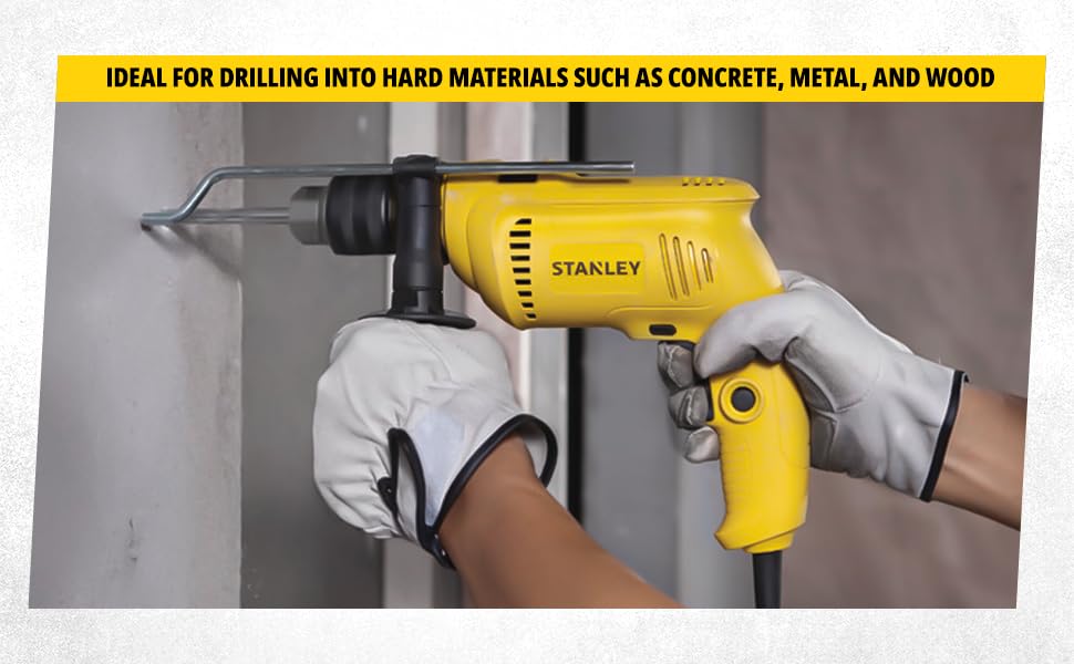 STANLEY SDH600KM-IN 600W 13mm Drill Machine with Mechanical Toolkit for Home, DIY & Professional Use (120-Pieces) - Includes Hammer Drill, Hammer & Measurement Tape, 1 Year Warranty, YELLOW & BLACK