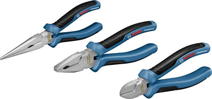 BOSCH Professional 3-Piece Pliers Set (Combination, Needle-Nose & Side Cutters) - Durable Steel Construction, Ergonomic Handles, Precision Cutting Edges, 160/180/200 mm with L-BOXX Inlay
