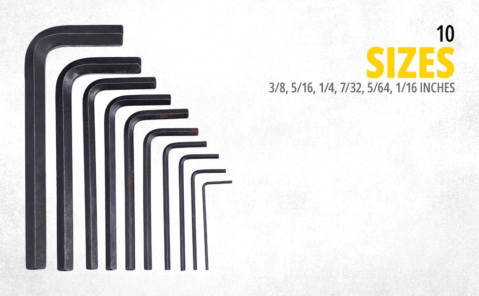 STANLEY 69-253 Metric Hex Key Set (10-Pieces), 1.5mm to 10mm, ANSI Certified, Made From S2 Steel, Clear Size Marking, Folding Plastic Carry Case, Anti-Corrosion Treatment, Black & Yellow