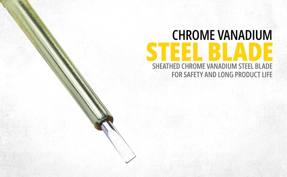 STANLEY 66-120-S 178mm/7.5'' Spark Detecting 2-in-1 Screwdriver, 5mm, 100-500V AC, Durable Clip, Insulating Plastic Handle & Sheathed Chrome Vanadium Steel Blade for Safety and Long Life