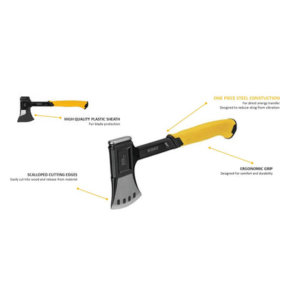DEWALT DWHT51387-0 Steel Campers Axe with Extra-Wide Chisel Blade for Cleaner Cuts on Brick & Masonry, 567 grams, YELLOW & BLACK