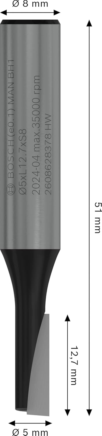 BOSCH PRO Straight Groove Cutter | Ø5xL12.7xS8mm | Engineered for Versatility | Smooth, Precise Cuts in Wood & Composites | Kickback-Reducing Design | Durable Carbide Edge