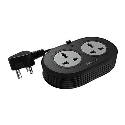 Anchor by Panasonic 2 Universal Socket Extension Board, 6A Spike Guard with 1.2-Meter Heavy Duty Cord for Home and Office Usage, 2 Way Power Strip with LED Indicator, Matt Finish