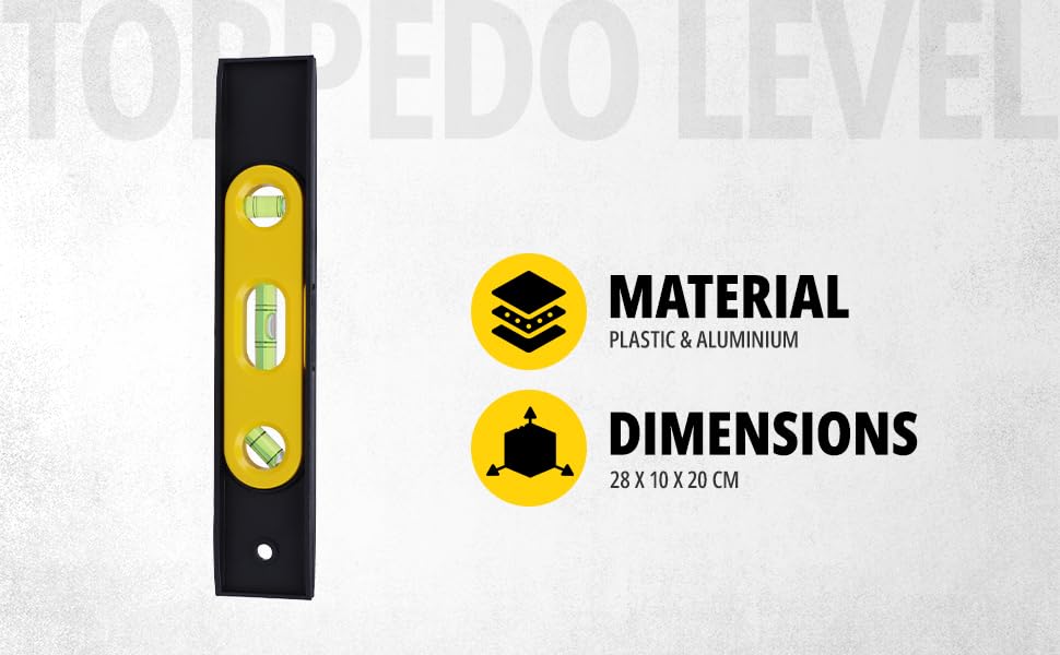 STANLEY STHT42264-812 Plastic Torpedo Level Magnetic-225mm/9'', High Impact ABS Plastic for Durability, 3 Vials, Ideal for Wood & Concrete Measurement, Yellow