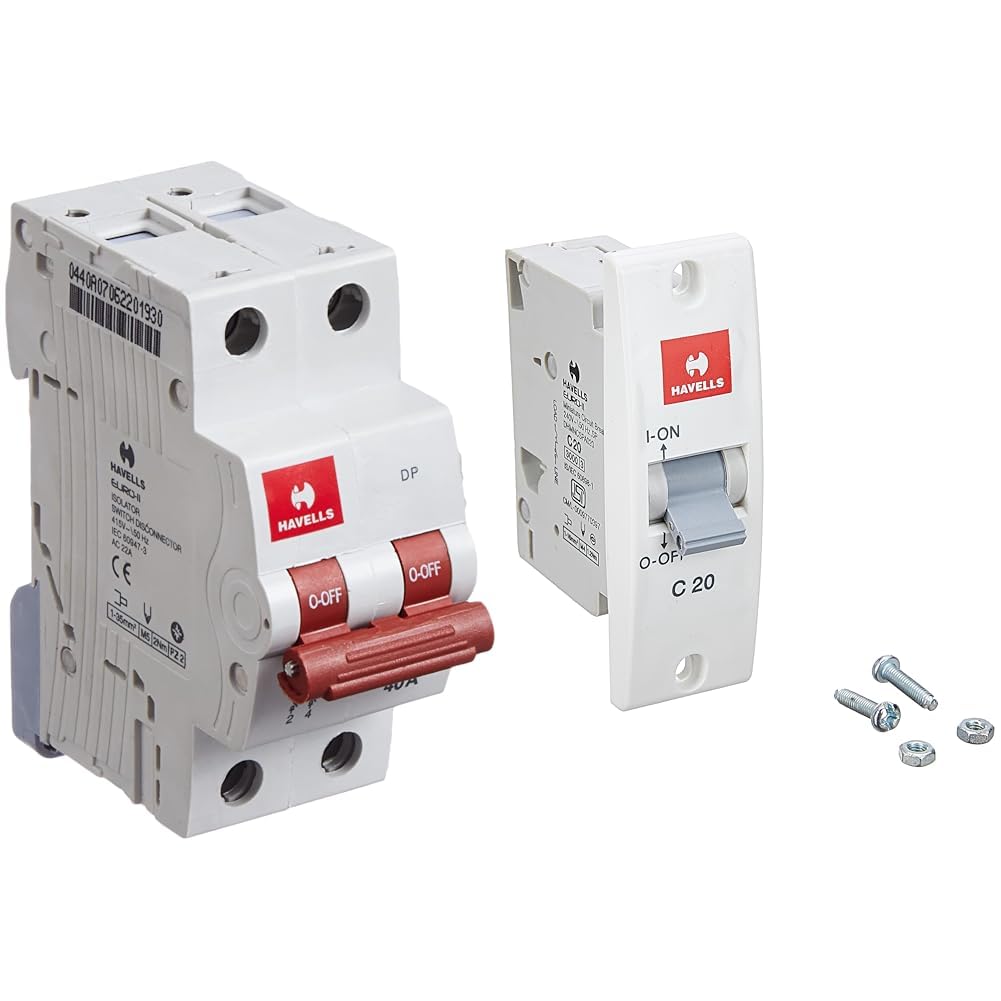 Havells DHMGIDPX040 PVC Plastic 40A DP Switch Disconnector Euro 2 (White)