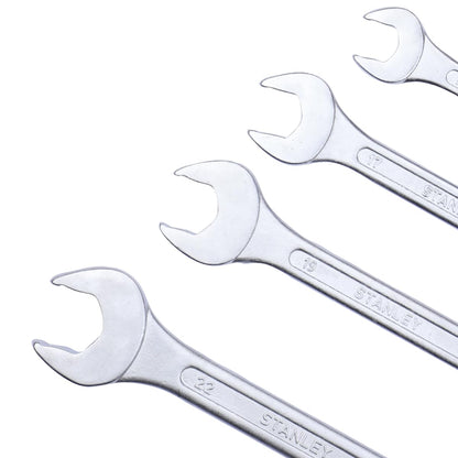 STANLEY 70-964E 12-Piece Combination Spanner Set With Maxi-Drive System, 6mm to 22mm, Chrome-Vanadium Steel, Anti-Slip Design on Open End, Anti-Rust, Matt Finish, Silver