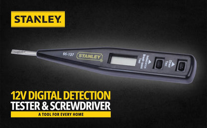STANLEY 66-137 Digital Detection Screwdriver, Voltage Tester, 12V - 220V AC/DC Live Objects Through LED Display, CE Certification by European Commission, Rapid Induction Voltage Testing, Black