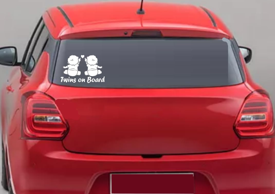 Akshar Arts Bhuwana Twins On Board Car Sticker, White Colour Baby Sticker,Baby on Board Sticker,Size(17X12) CM .This Made of Quality Vinyl Stickers