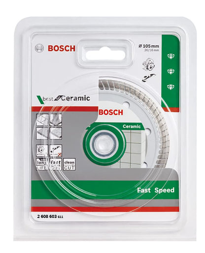 Bosch Professional Turbo Tile Cutting Disc 16/20 Mm Bore, 4" / 105 Mm & Segment Height 10mm, Pack of 1