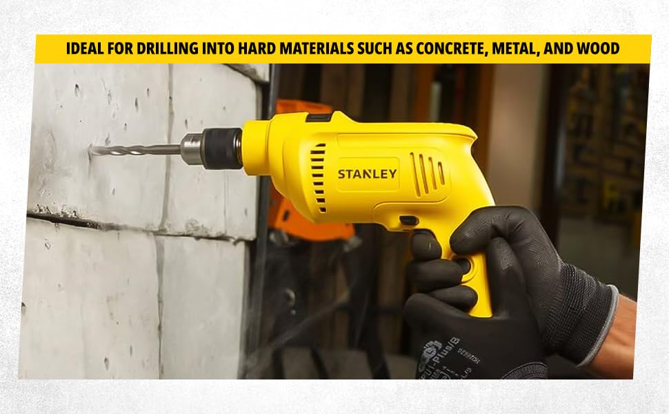 STANLEY SDH550KP-IN 550W 10mm CORDED HAMMER DRILL MACHINE & HAND TOOL KIT for Home, DIY & Professional Use (120-PIECES) - INCLUDES Hammer Drill,Plier,Hammer,Measuring Tape & Drill Bits,1Year Warranty