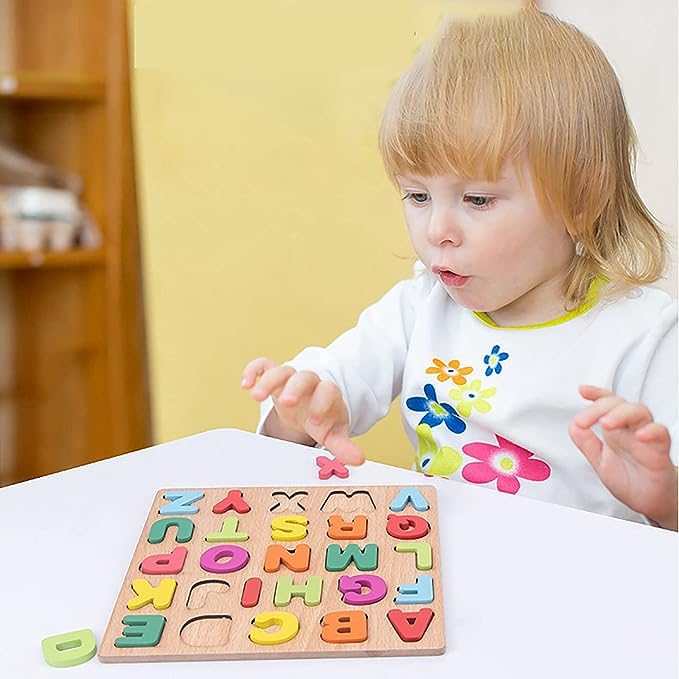 Udaipur HandiCrafts Wooden Learning Educational ABCD Board for Kids, Activity Toys for Toddlers & Preschoolers | ABCD Puzzle Set | Puzzle Toys for 2 Years Old Boys & Girls (Alphabets, Numbers & Shapes)