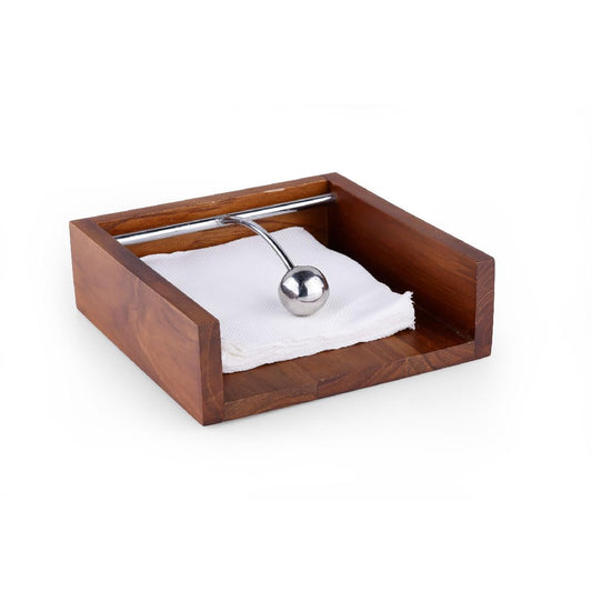 Udaipur Handicrafts Teak Wood Napkin/Tissue Paper Holder with Weight | Ideal for Kitchen, Home, Dining Table, Restaurant | Handcrafted and Stylish