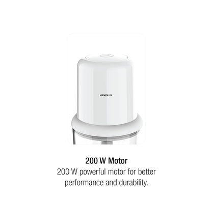 Havells Coral 200W Electric Vegetable Chopper for Kitchen | 750ml Bowl | One-Touch Operation | Portable Food Chopper | Chop, Mince, Dice | Compact Design | 2-Year Warranty (White)