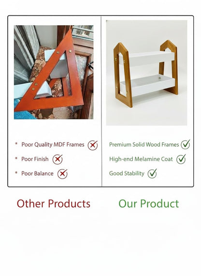 Udaipur Handicrafts 2-Tier Wooden Spice Rack Organizer | Multi-Purpose Countertop Storage Shelf for Kitchen, Bathroom & Office | Modern House-Shape Design | White & Natural Wood Finish